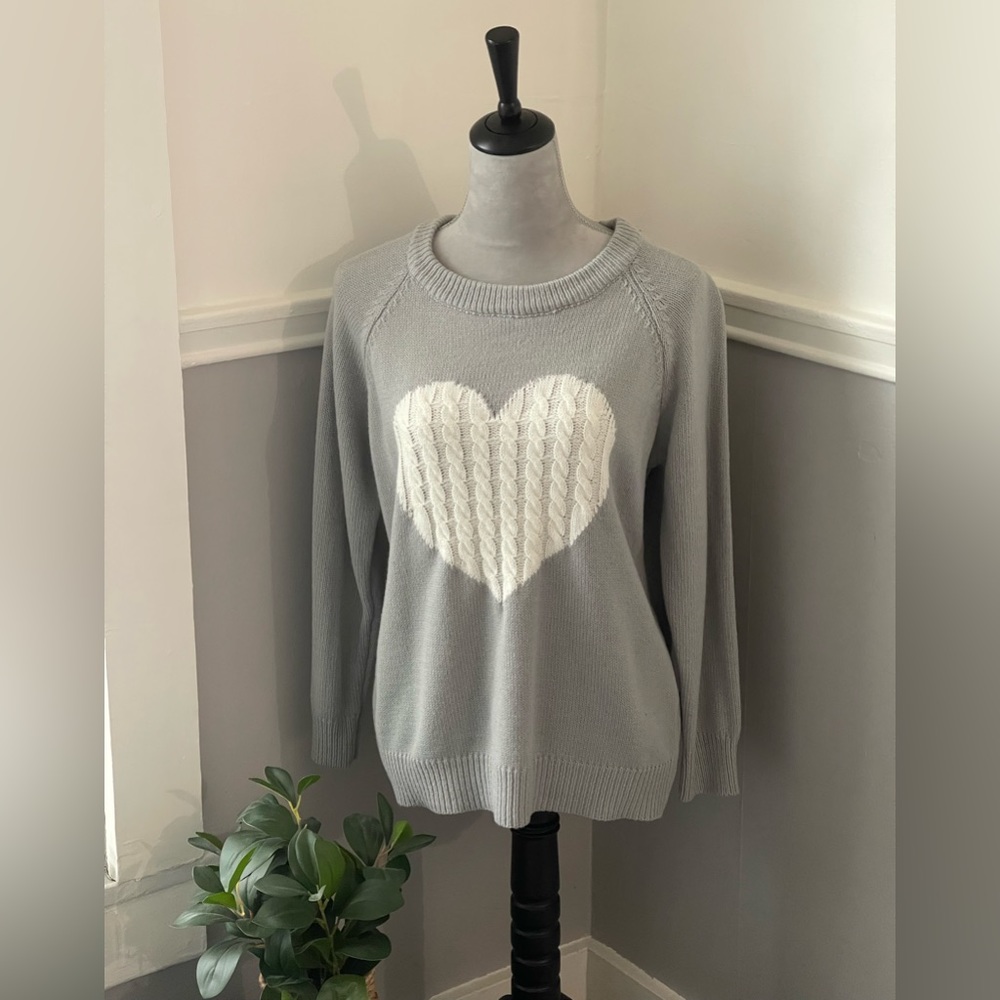 Grey Wool Cable Knit Heart Sweater